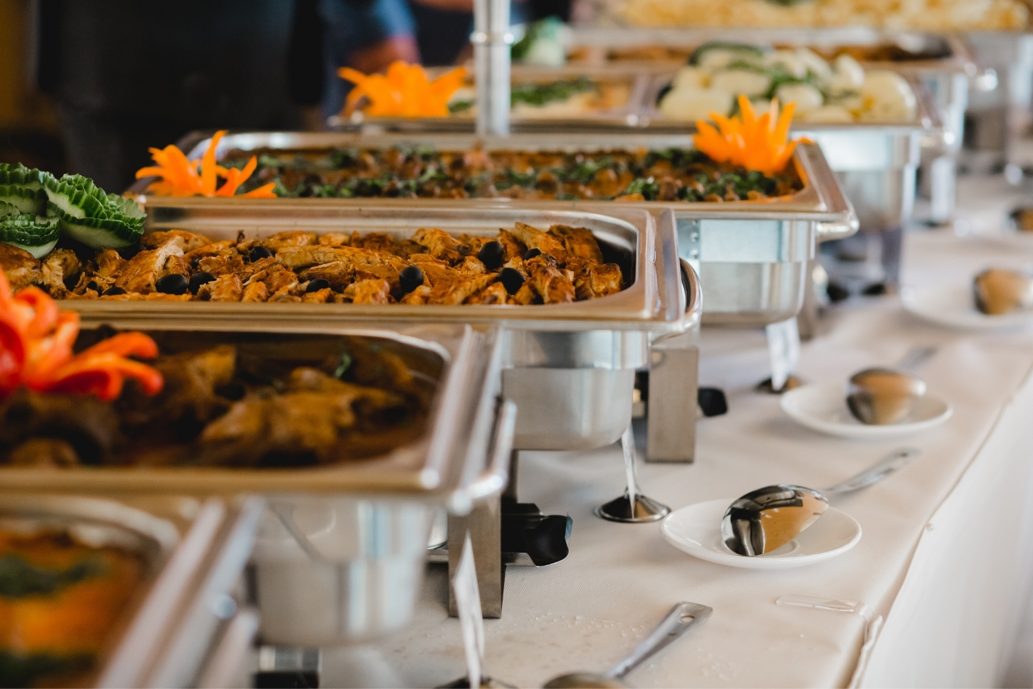 Well-arranged braised Chinese dishes in metal chafing dishes at CHINA BUFFET, a Buffet Restaurant in Jacksonville